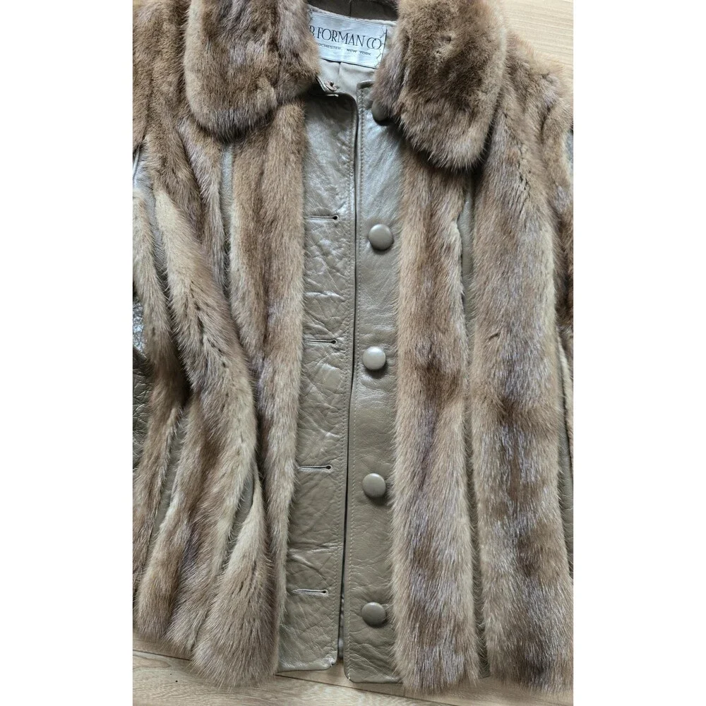 Vintage brown leather and genuine mink fur‎ button-up coat - womens M-L
